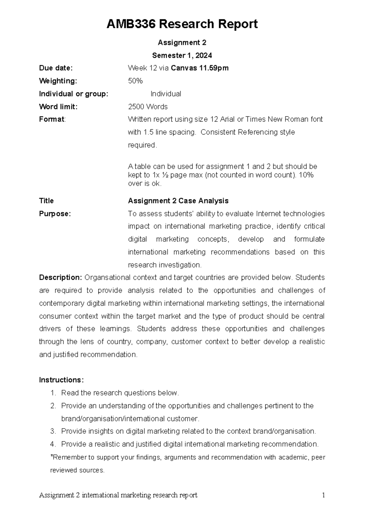 Assignment 2 guide Sem 1 2024 -1 - AMB336 Research Report Assignment 2 ...