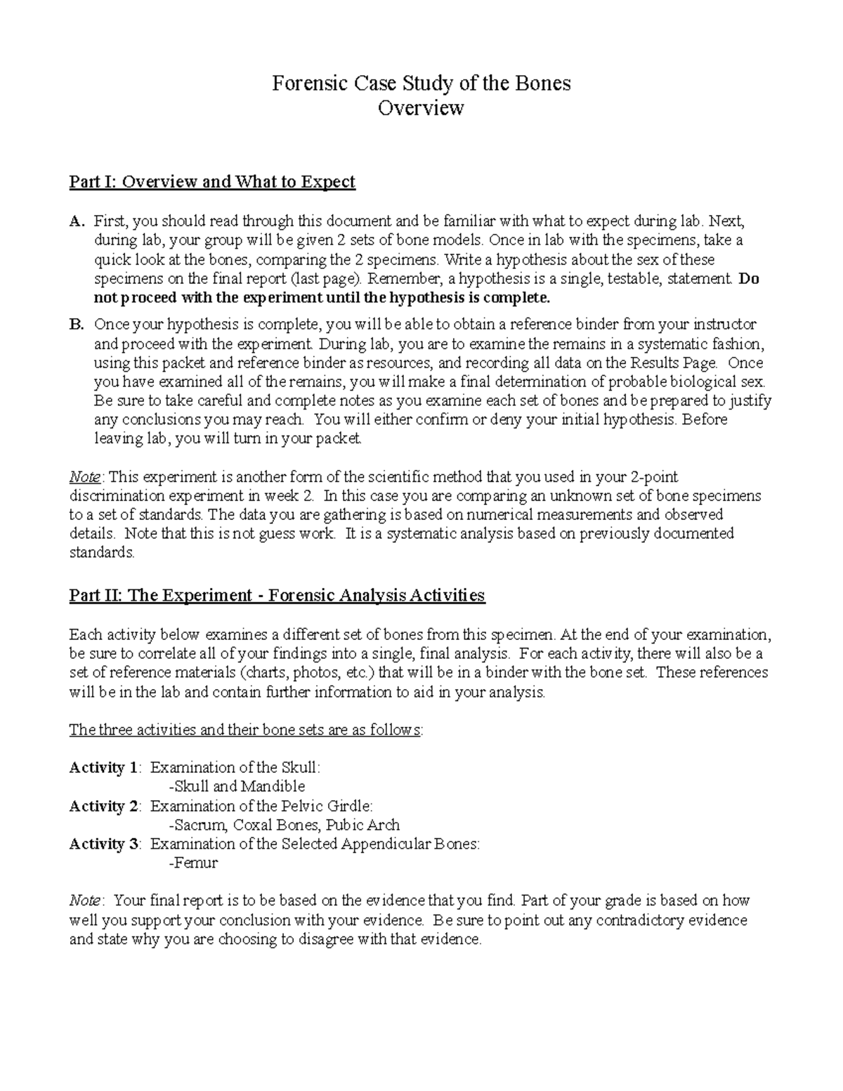 Forensics Experiment S20 2 Forensic Case Study of the Bones Overview
