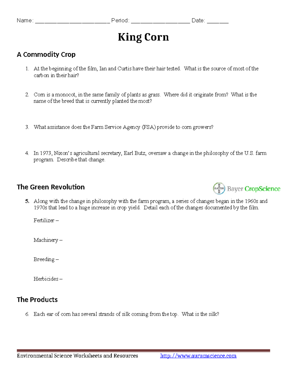 King Corn Name ________________________ Period