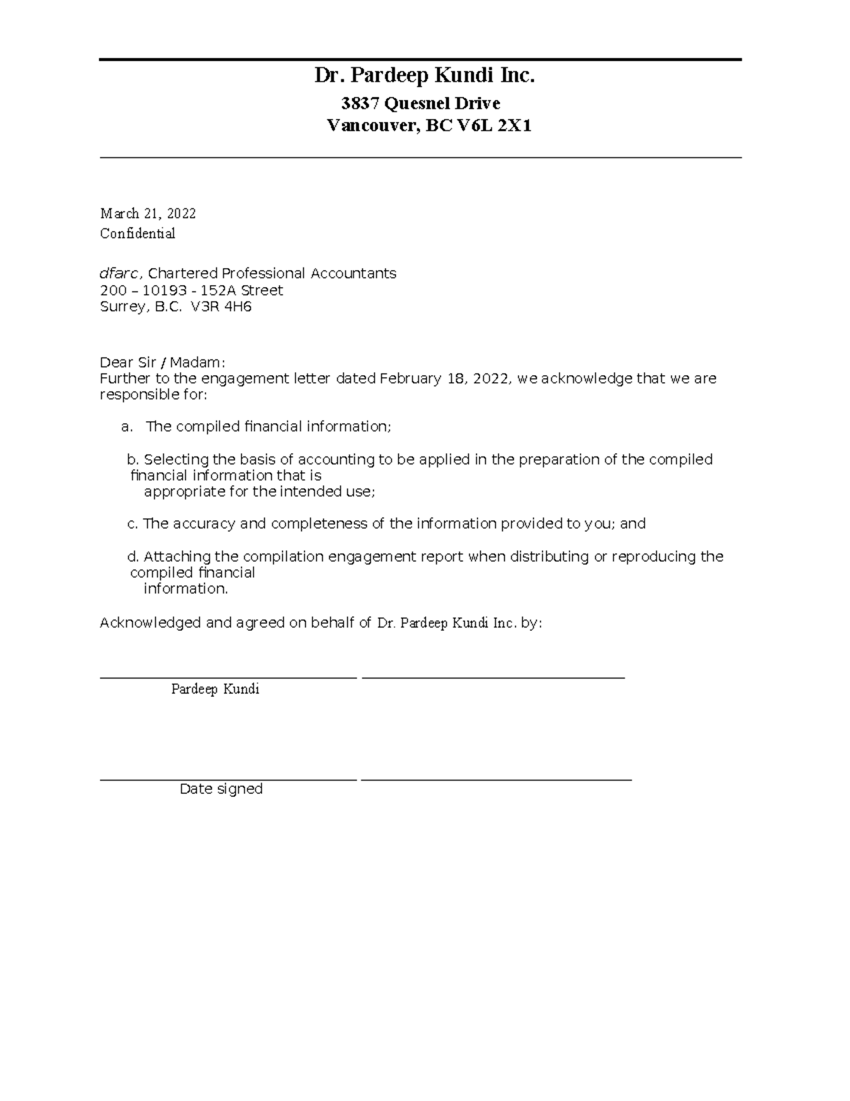 Representation Letter format - _________________________________ Dr ...