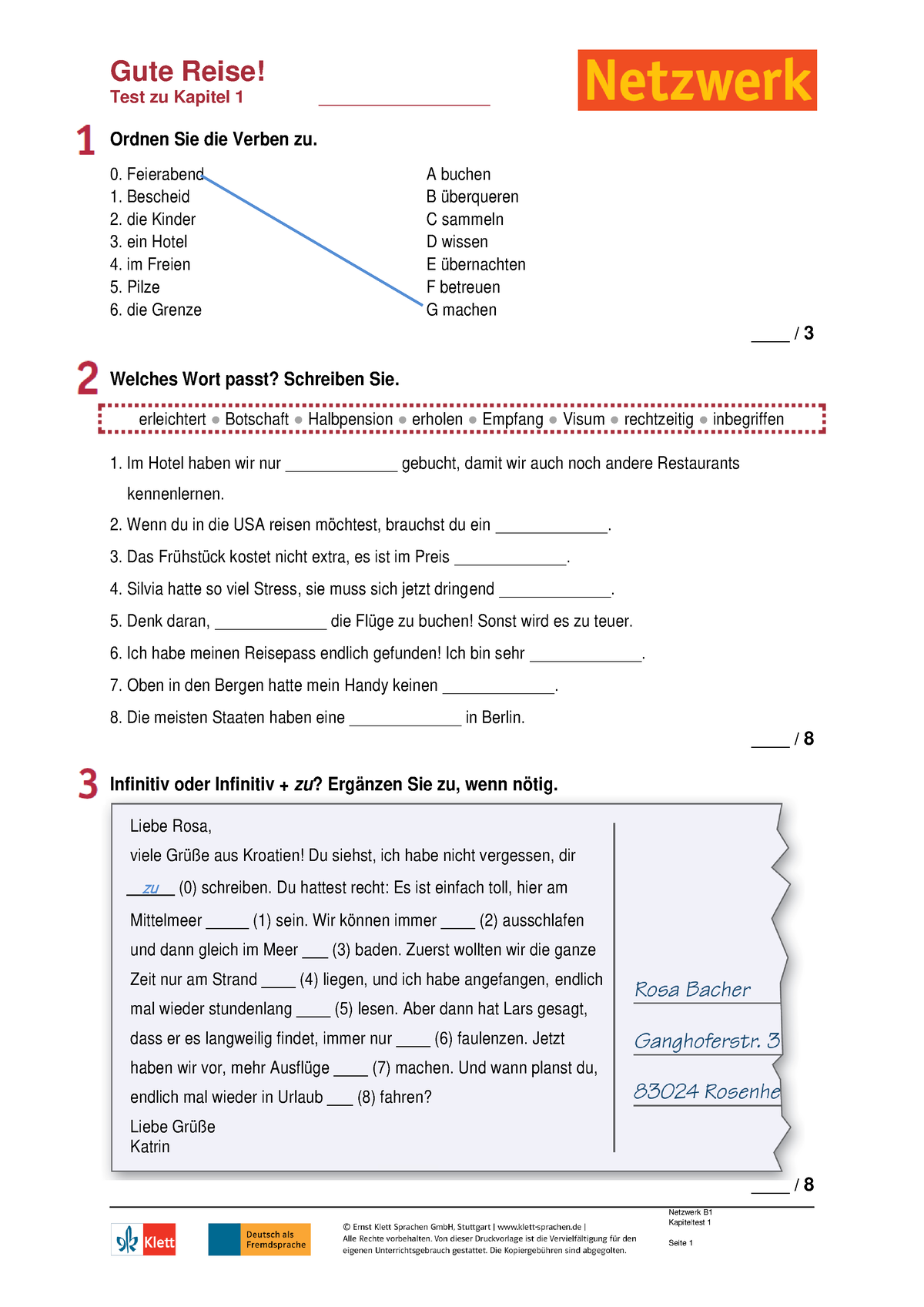 Netzwerk B1 Kapiteltest K1 - Gute Reise! Test Zu Kapitel 1 ...