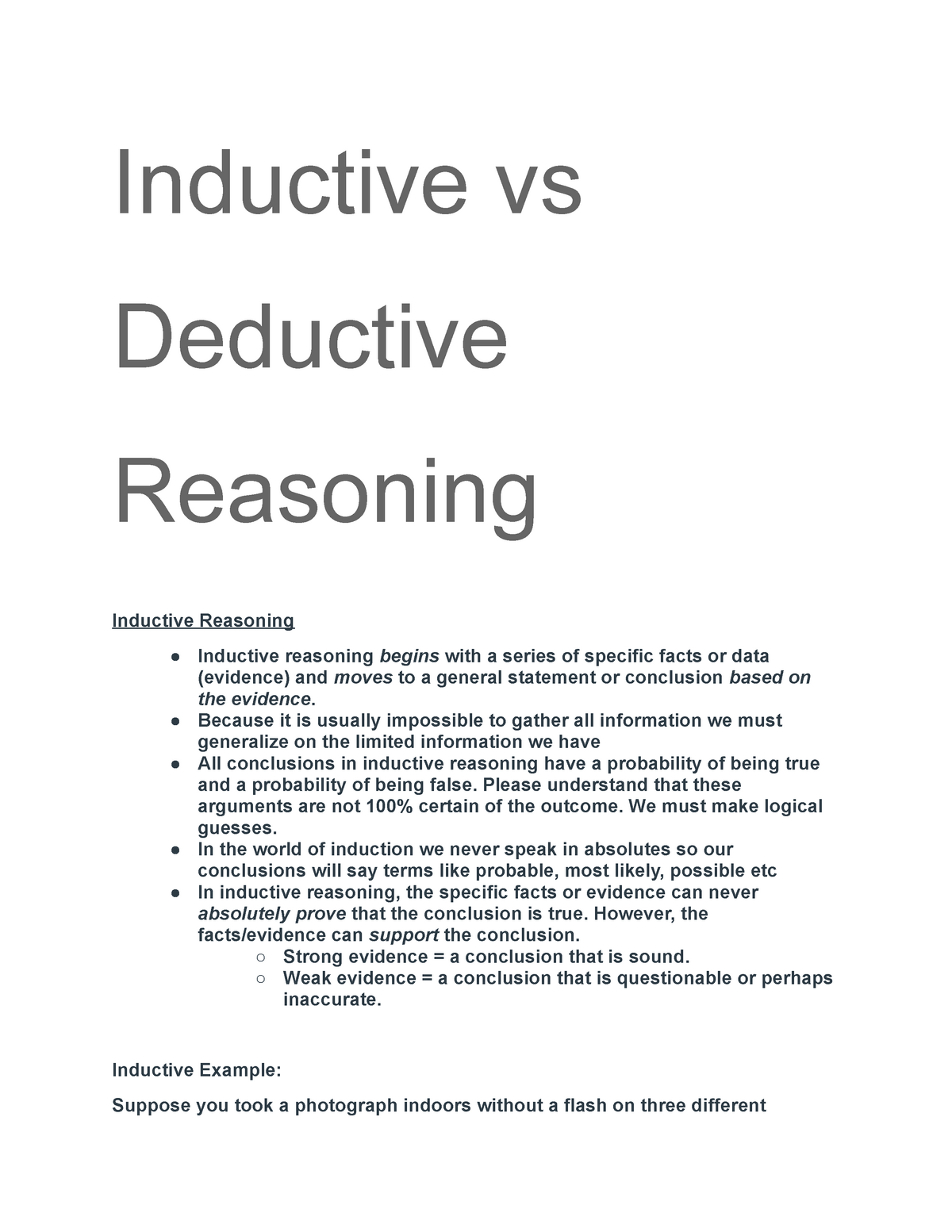 Inductive vs deductive reasoning - COMM 22 - Argument-Evryday With Regard To Inductive And Deductive Reasoning Worksheet