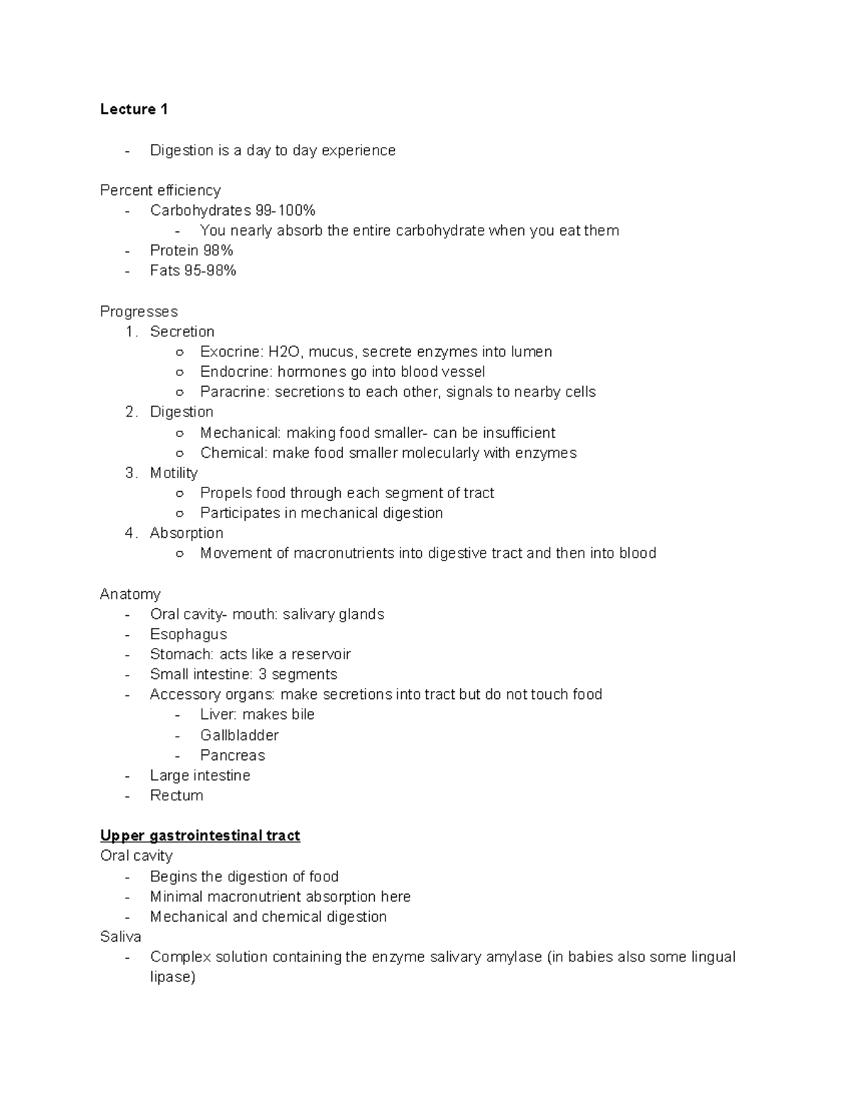 Digestive phys - dr. beye - Lecture 1 Digestion is a day to day ...