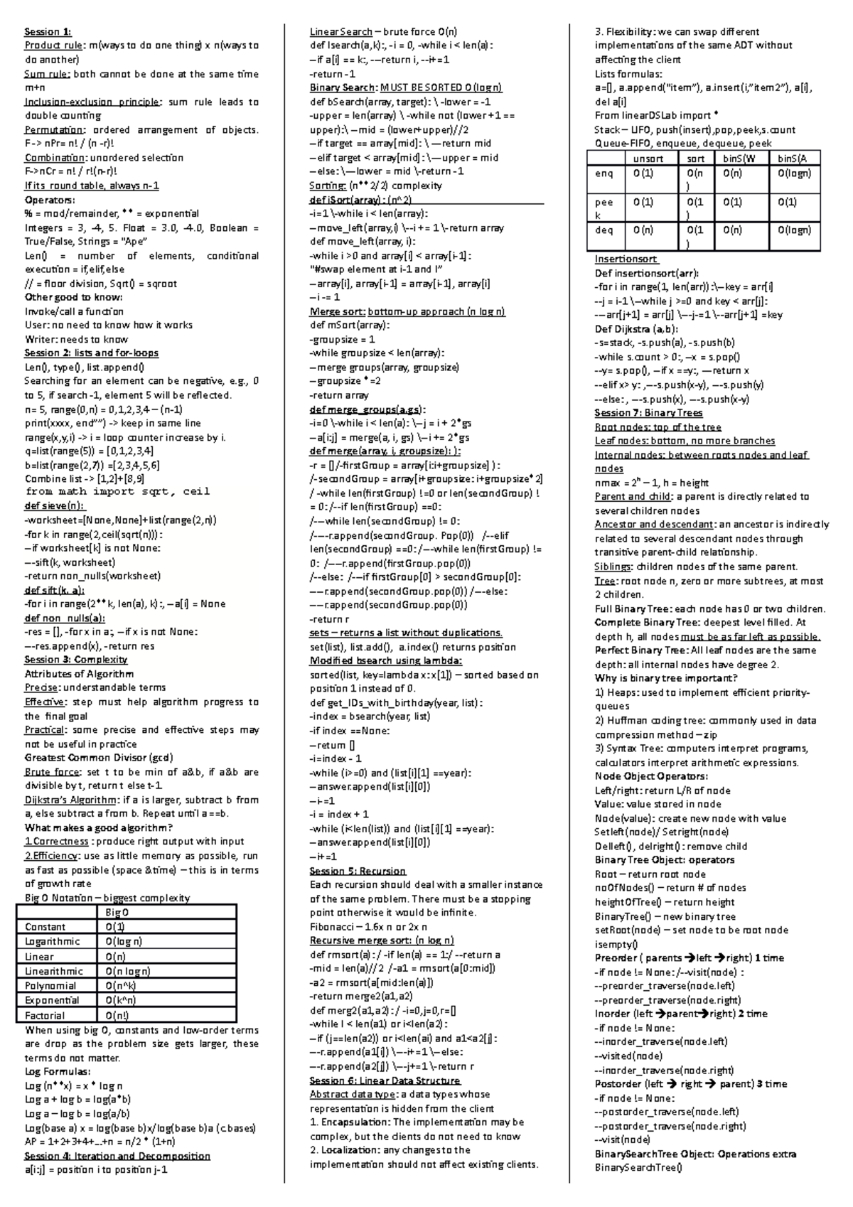 CT cheatsheet for reference - Session 1: Product rule: m(ways to do one ...