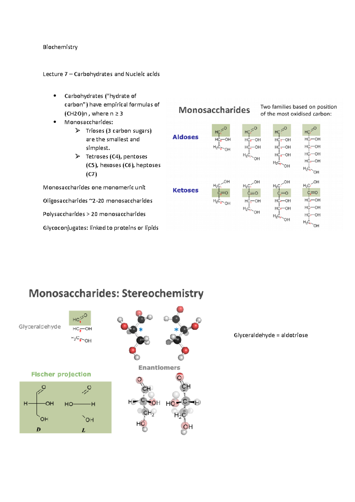 Biochemistry - Lecture Notes 4 - Biochemistry Lecture 7 – Carbohydrates ...