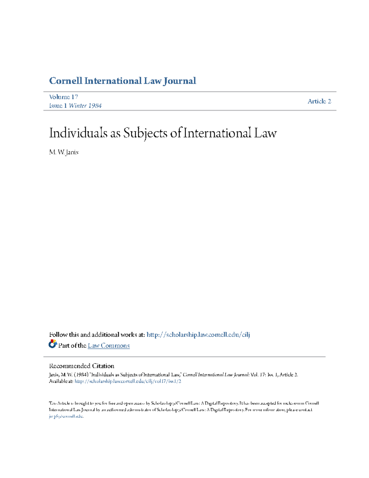 2Subjects of International LawIndividuals Cornell International Law