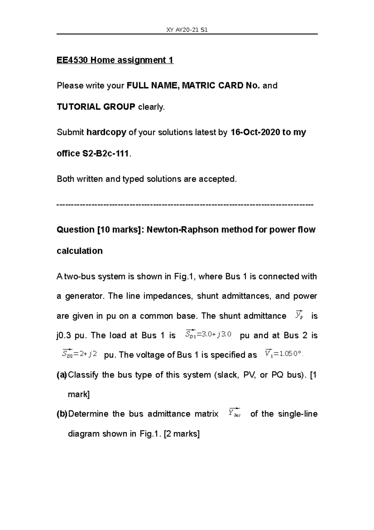 EE4530 Assignment 1 - 2020S1 - XY AY20-21 S EE4530 Home assignment 1 ...