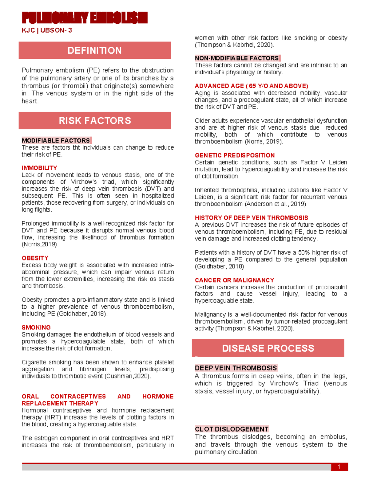 Pulmonary Embolism - 1 PULMONARY EMBOLISM KJC | UBSON- 3 DEFINITION ...
