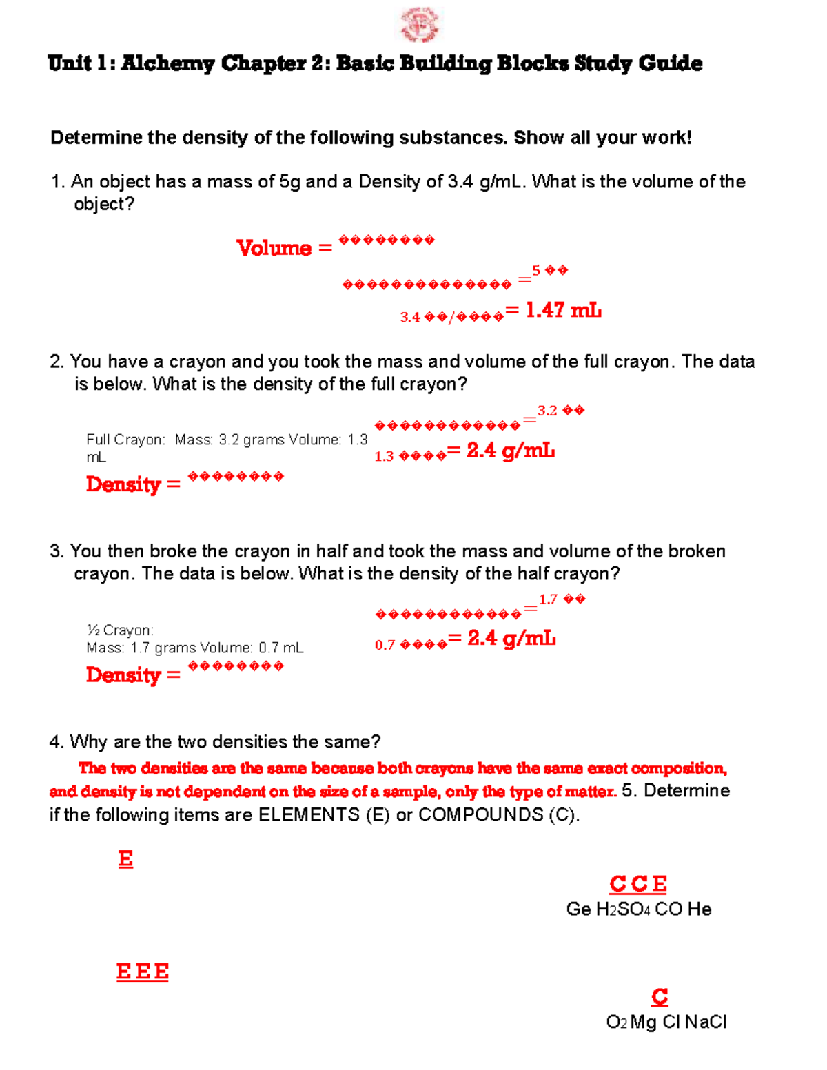 Unit 1 chapter 2 study guide key unit 1 alchemy chapter 2 basic