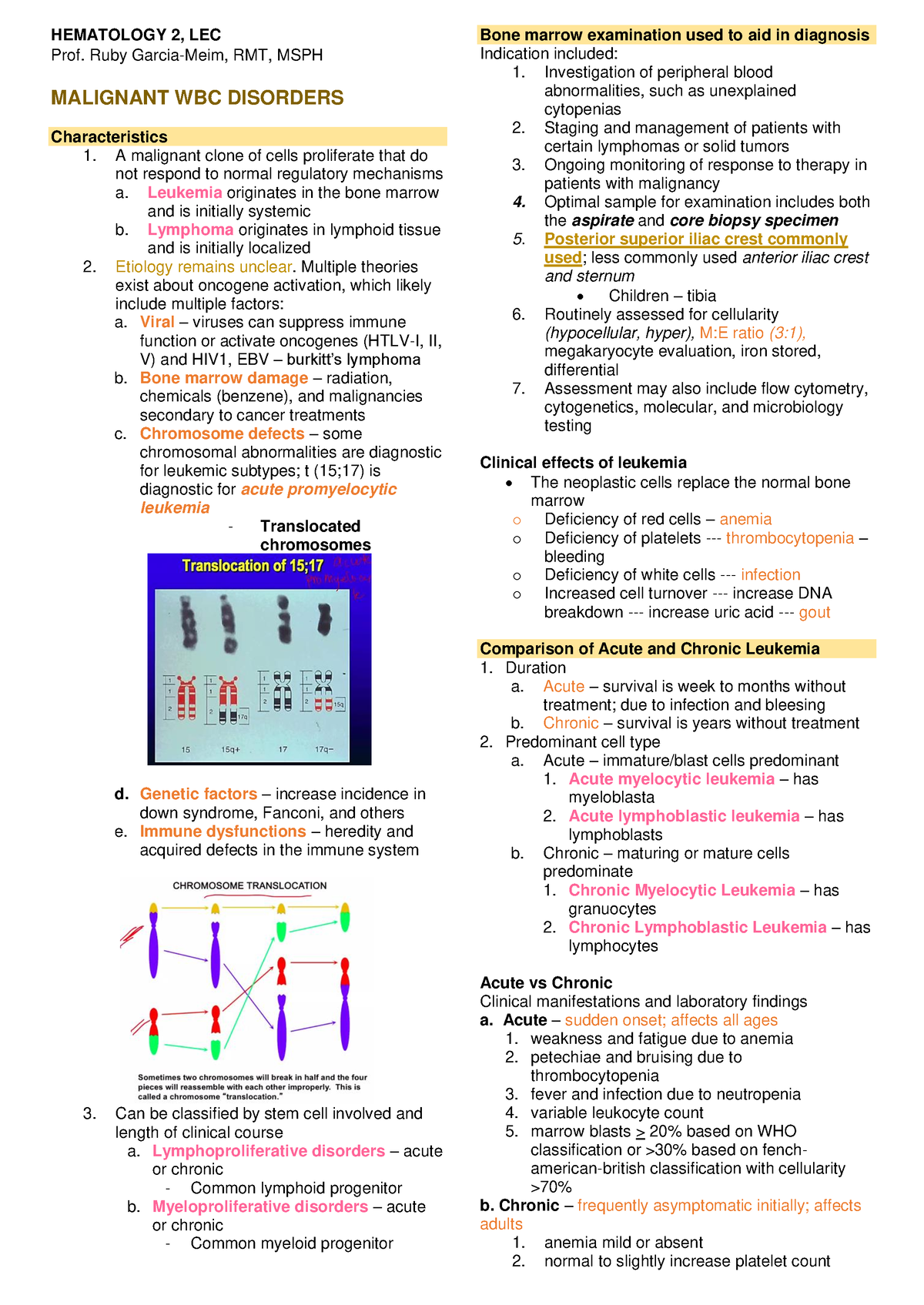 Hematology Lecture Notes - HEMATOLOGY 2, LEC Prof. Ruby Garcia-Meim ...