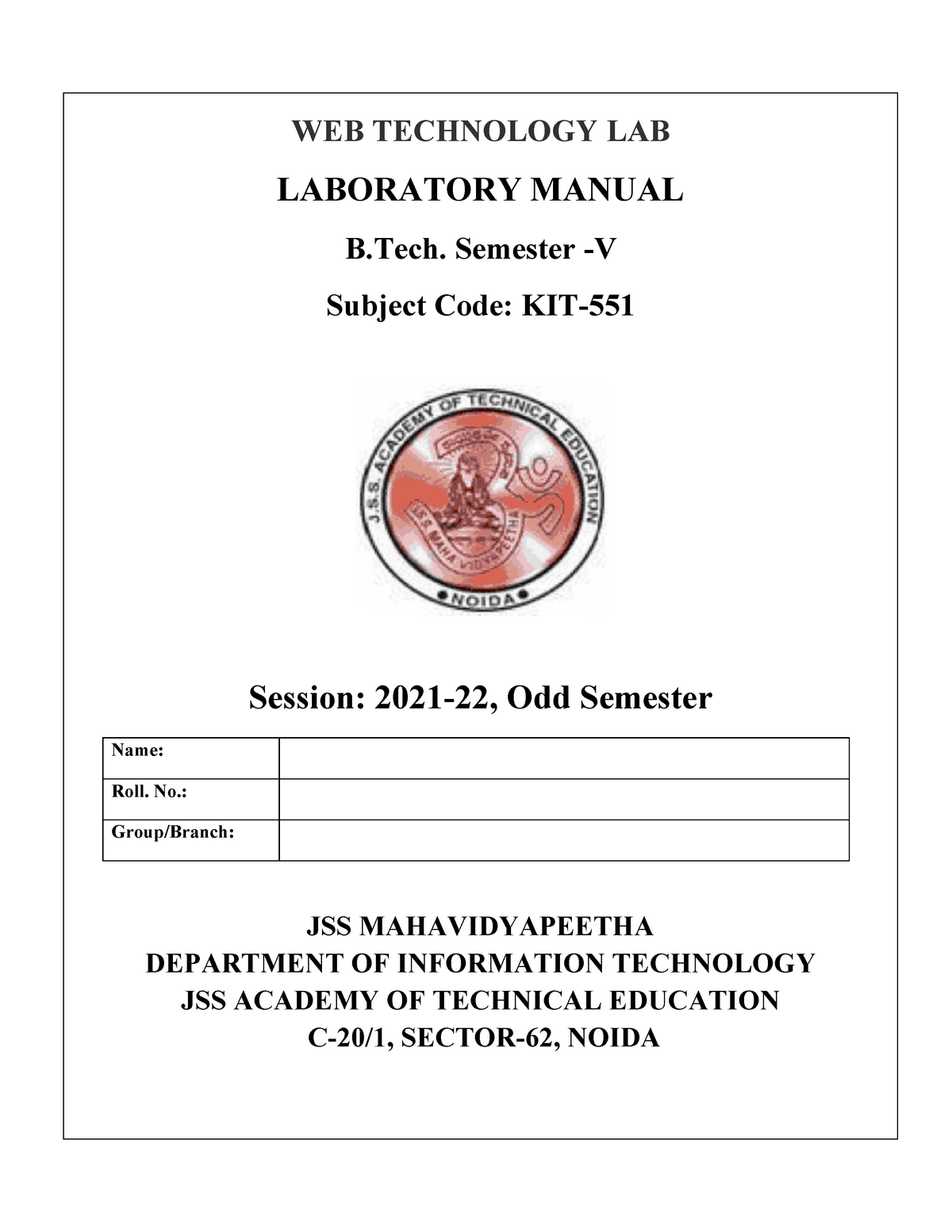 Lab manual for Web technology 2021 22 WEB TECHNOLOGY LAB