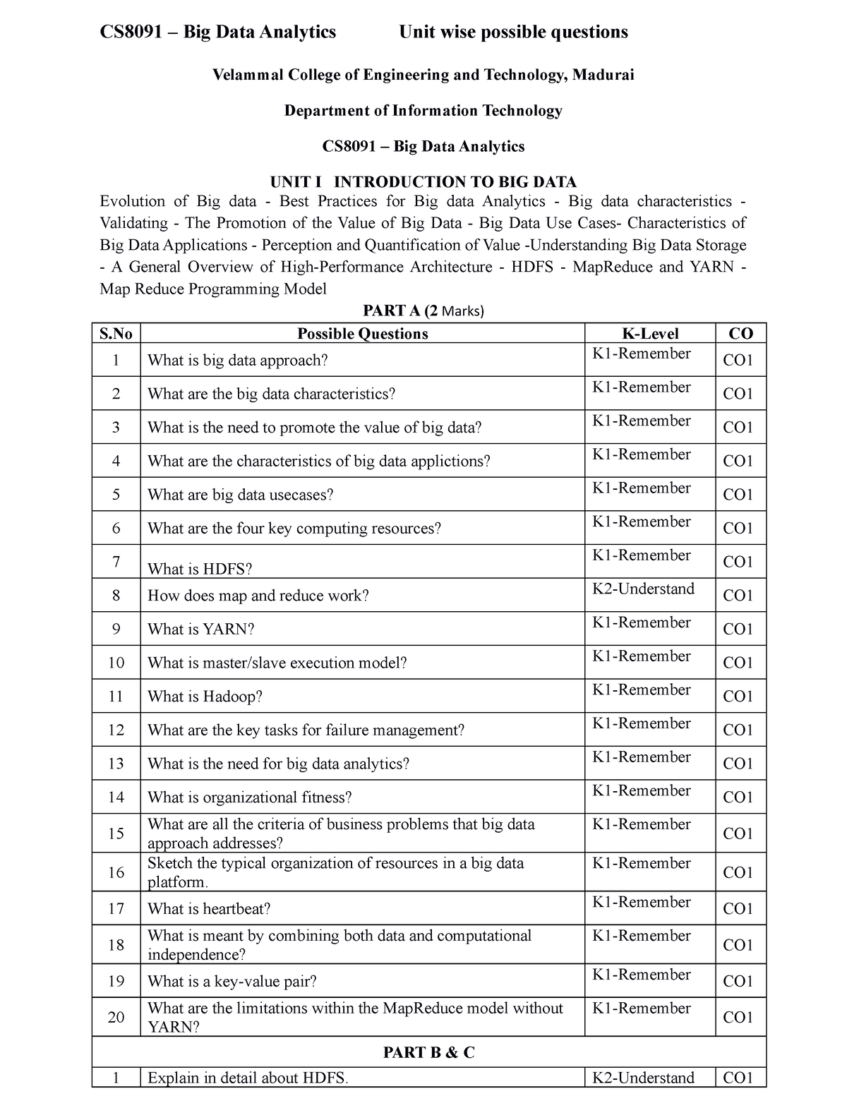 Unit 1 Bda Question Bank 1 - CS8091 – Big Data Analytics Unit Wise ...