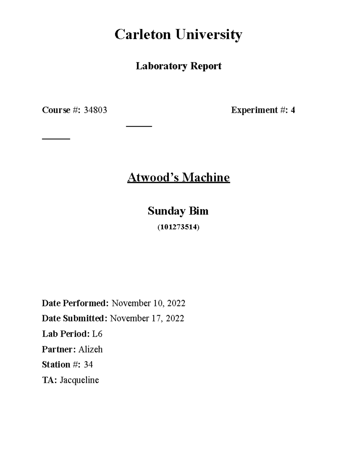 Atwood's Machine Report Template - Carleton University Laboratory ...