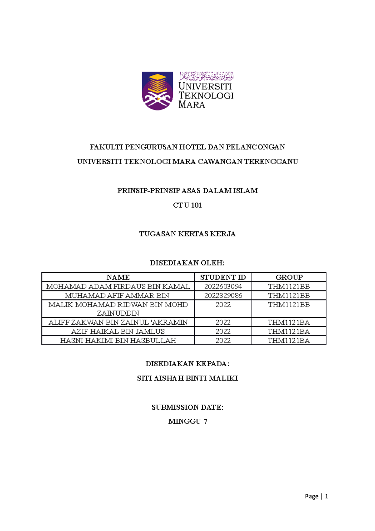 Kertas Kerja CTU 101 - enjoy people - FAKULTI PENGURUSAN HOTEL DAN ...