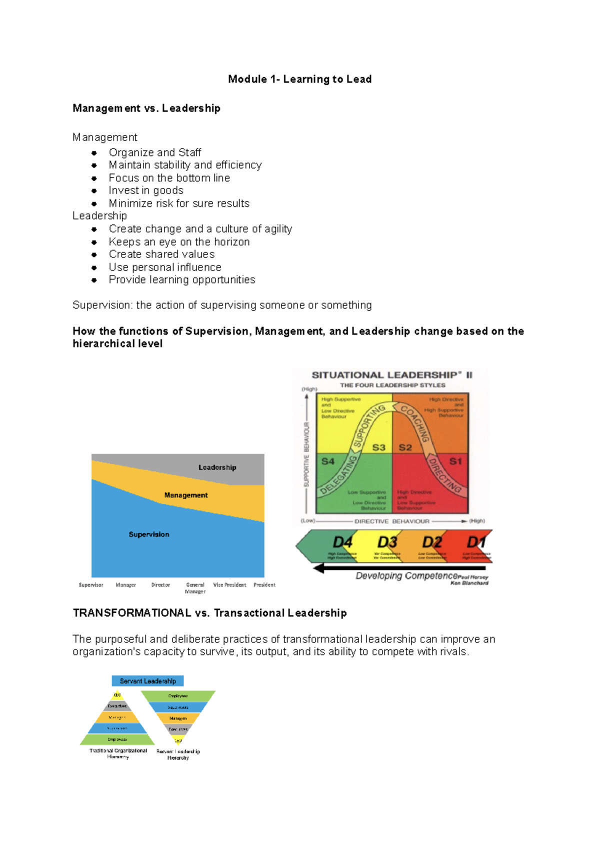 Module 1 Intro To Leadership - Module 1- Learning To Lead Management Vs ...