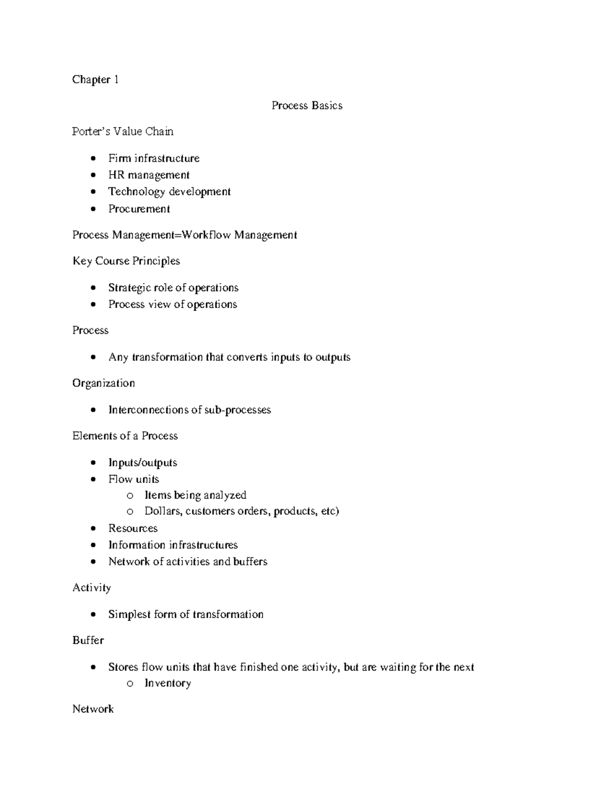Summary book chapters 17, 9, 10 Chapter 1 Process Basics Porter’s