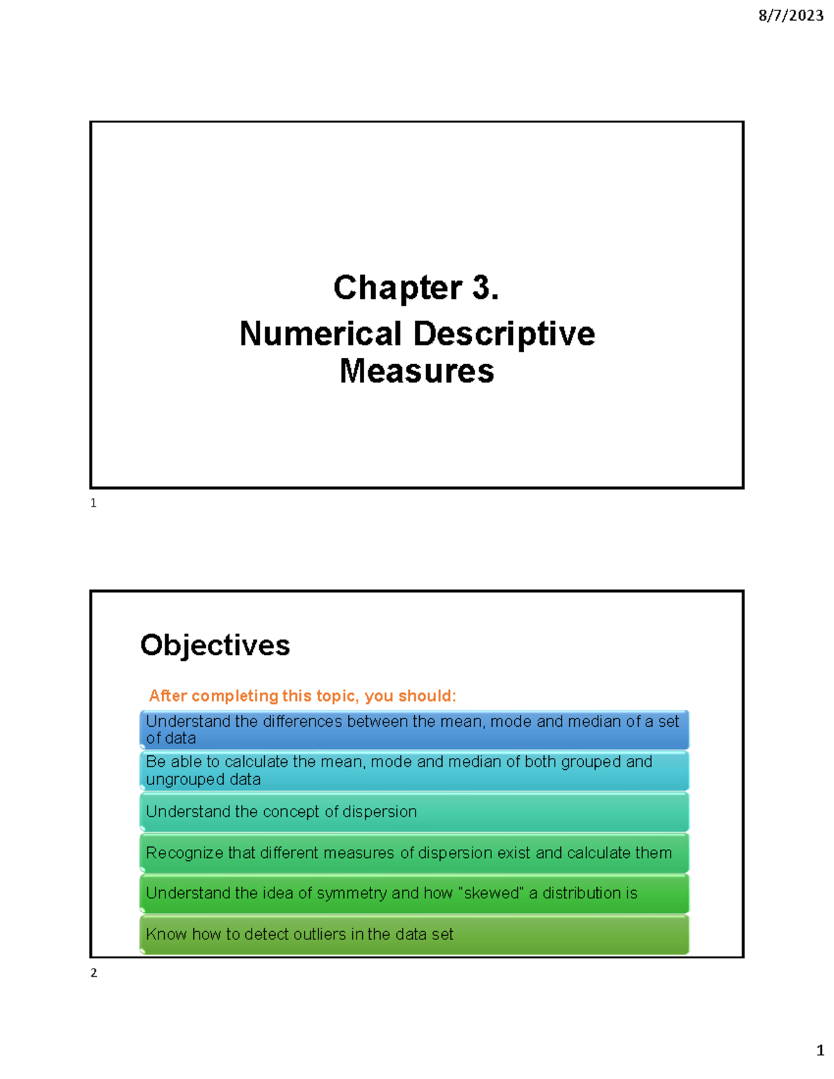 Chapter+3 - Business statistics - Chapter 3. Numerical Descriptive ...