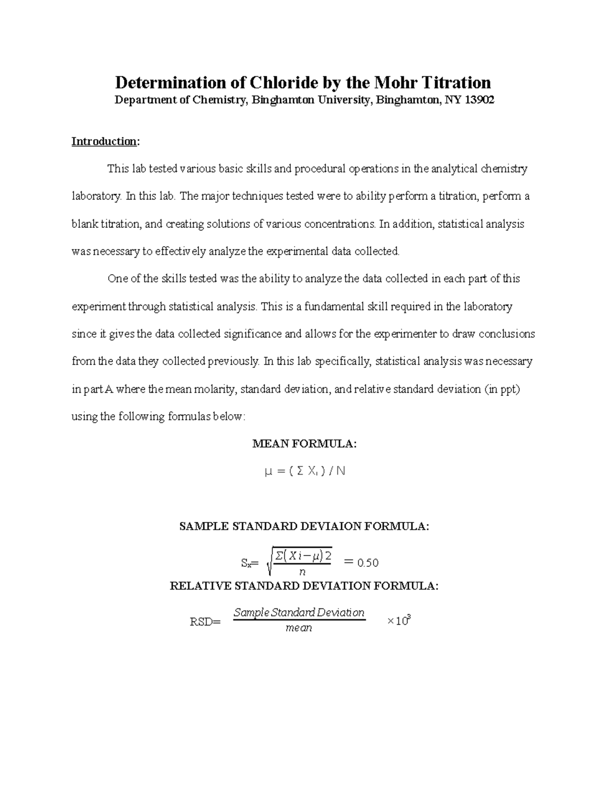 LAB 2 Lab Report 2 Chem 221 Determination of Chloride the Mohr