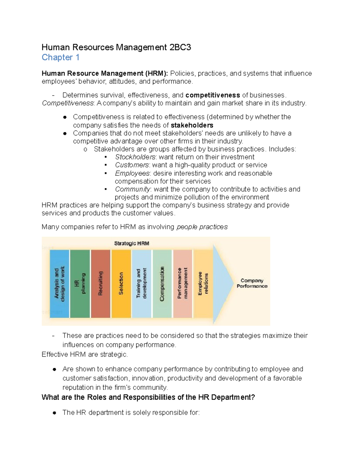 HRMidterm Notes 2BC3.docx - Chapter 1 Human Resource Management (HRM ...