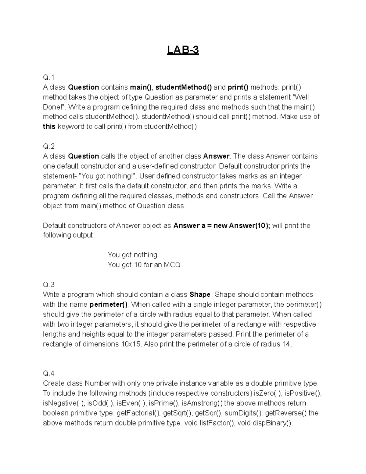 LAB-3 27-09-2021 assignment questions for java - LAB- Q. A class ...