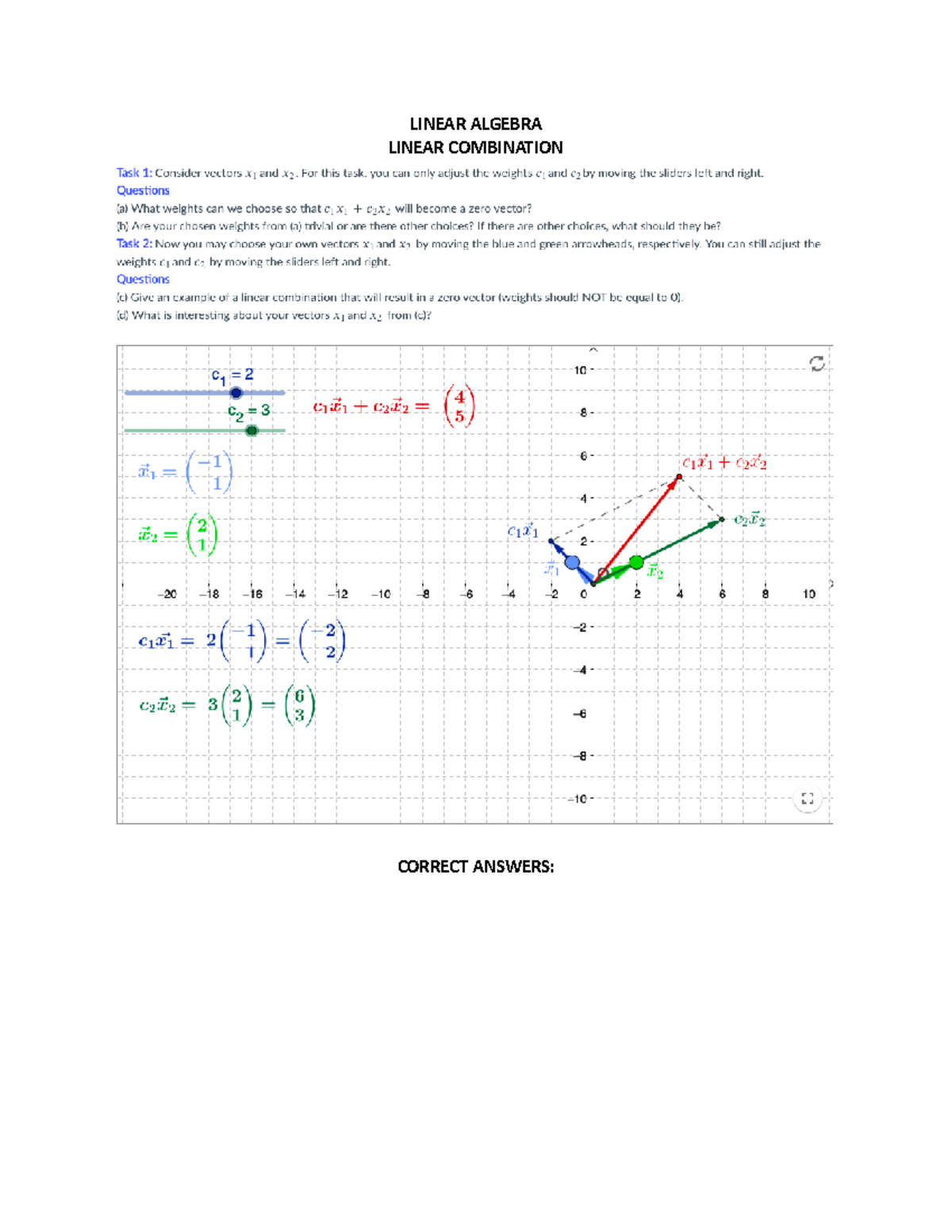 Linear CombinationPractice Materials Linear Algebra With Matlab