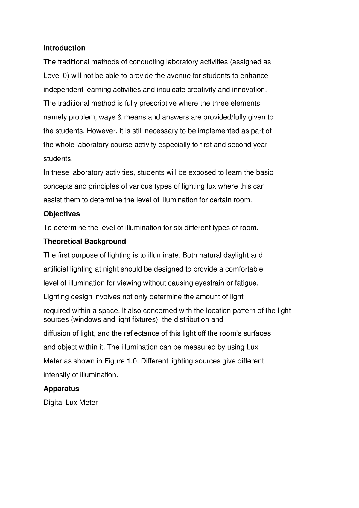 Lux meter lab report Introduction The traditional methods of