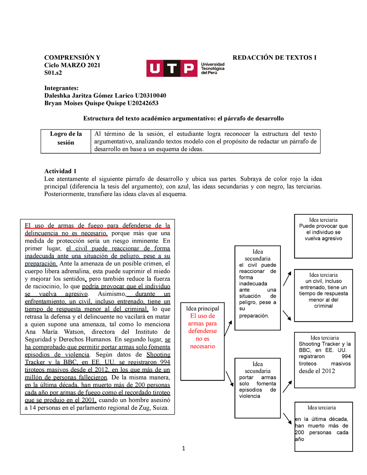  Párrafo de desarrollo y esquema de ideas (material) Marzo 2021 0 -  COMPRENSIÓN Y REDACCIÓN - Studocu