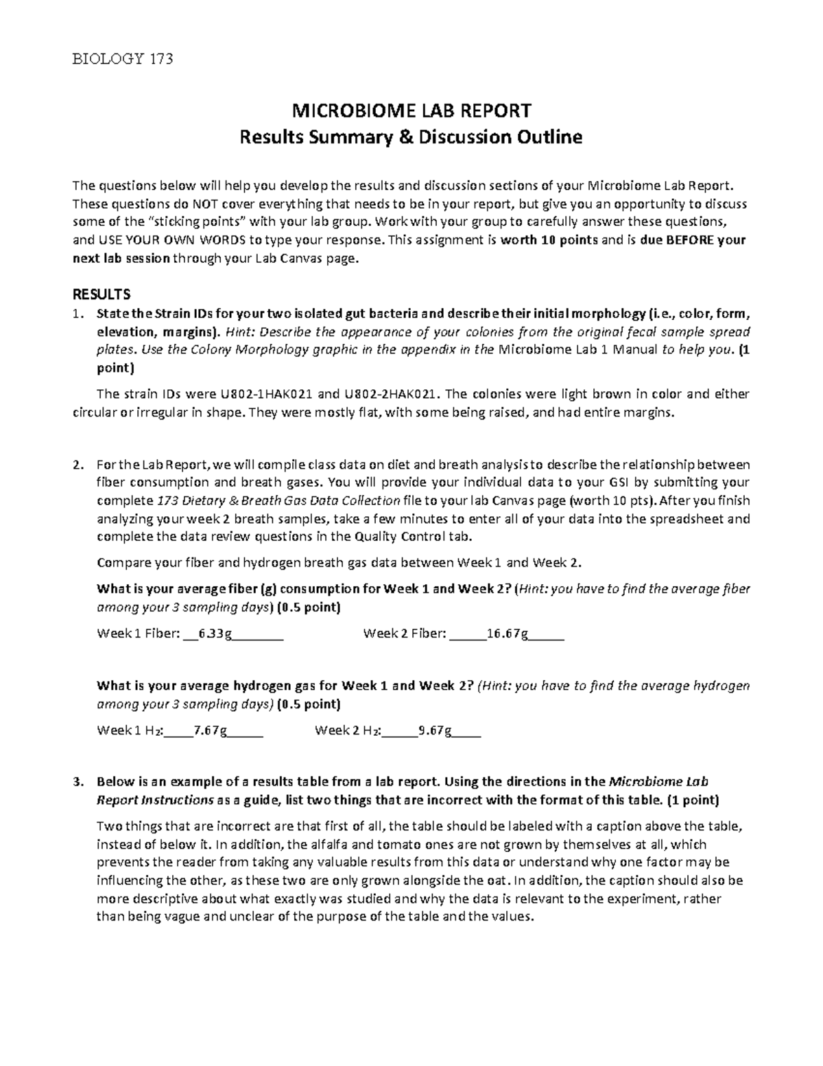 Lab Report Example Biology