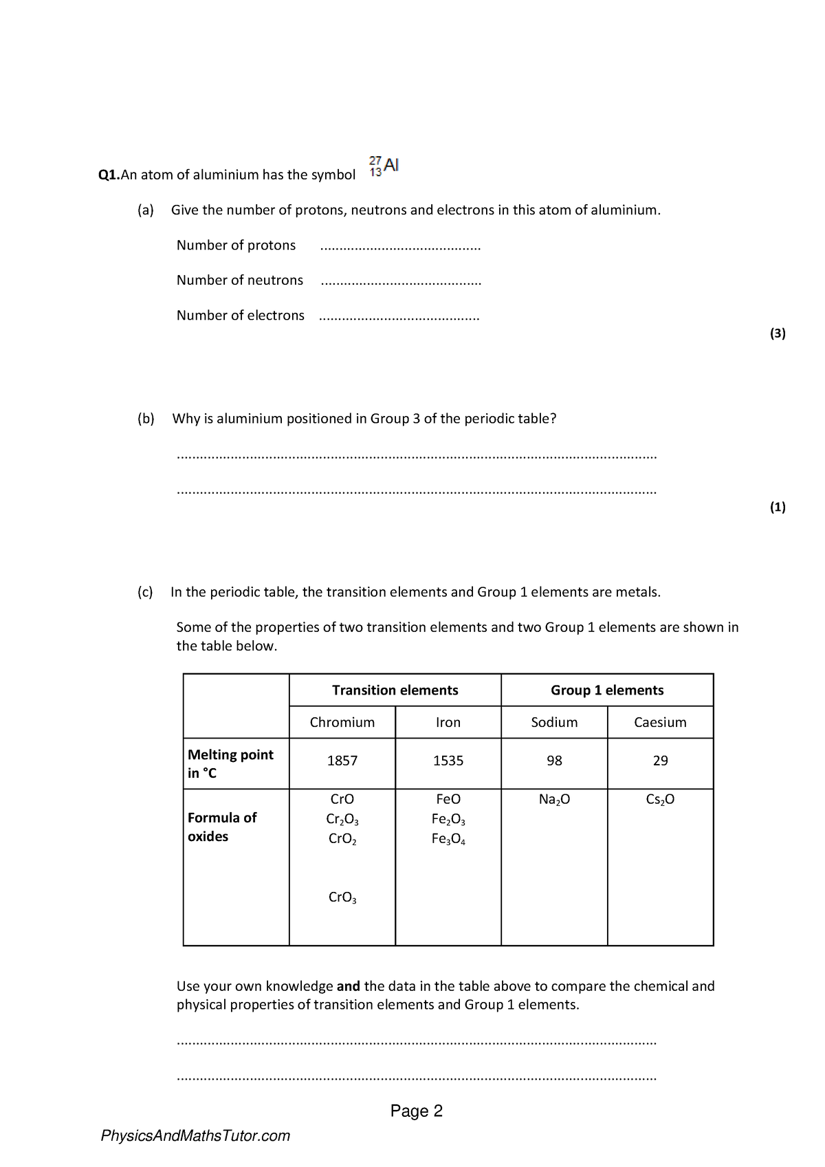 A Simple Atomic Model 2 QP - Page 2 Q1 atom of aluminium has the symbol ...