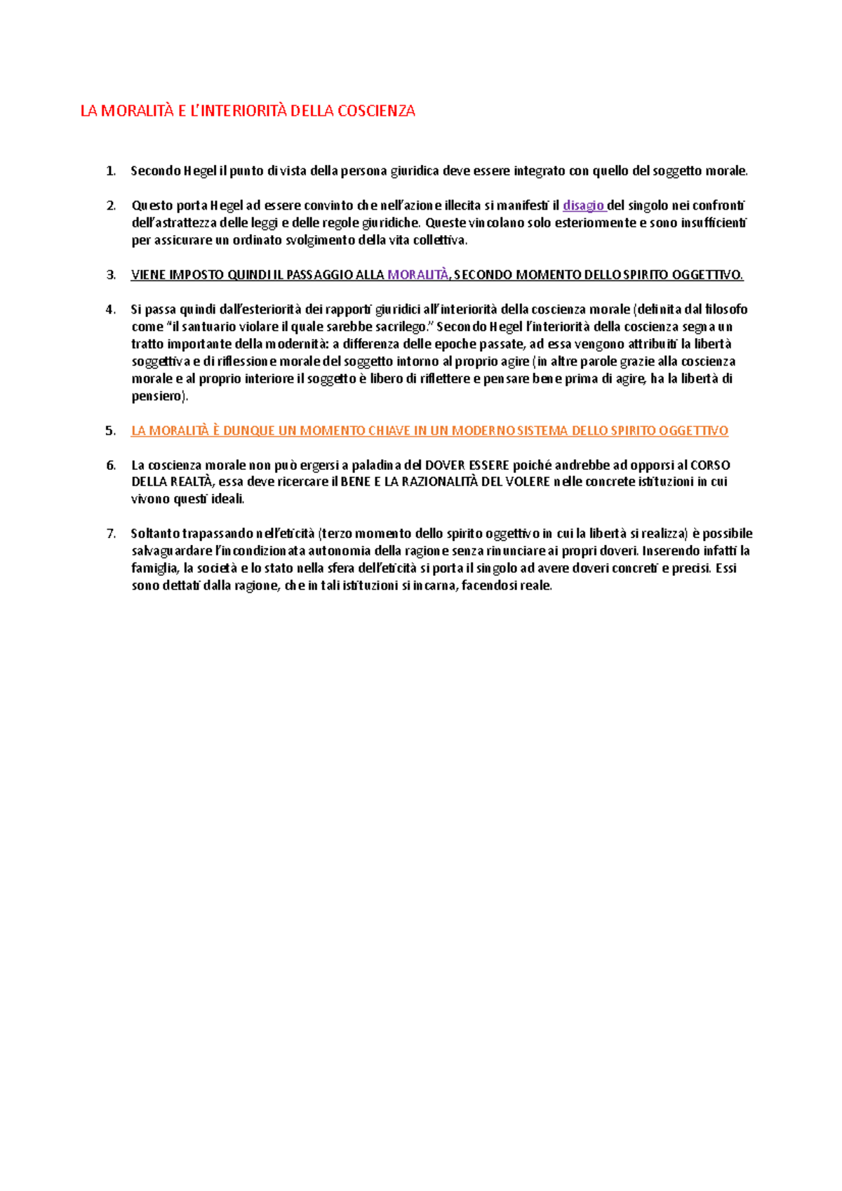 Relazione Hegel Accorsi LA MORALITÀ E L’INTERIORITÀ DELLA COSCIENZA