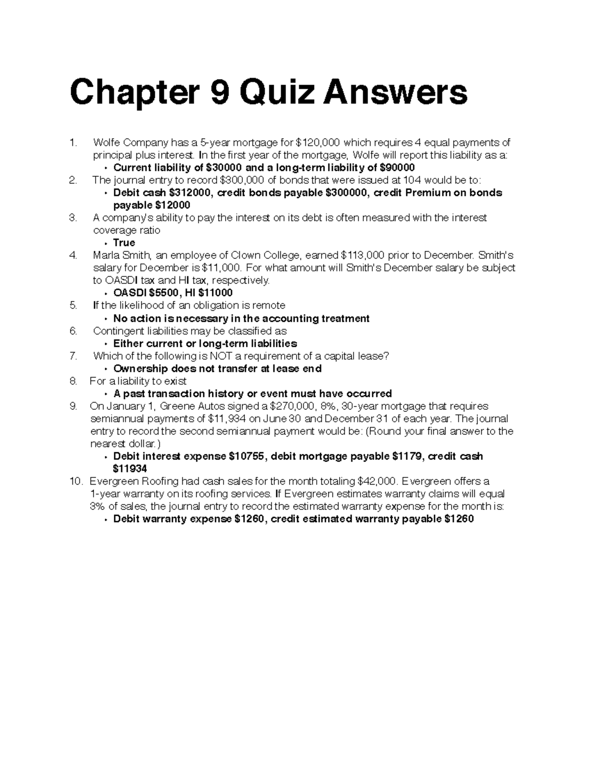 Chapter 9 quiz answers Chapter 9 Quiz Answers Wolfe Company has a 5