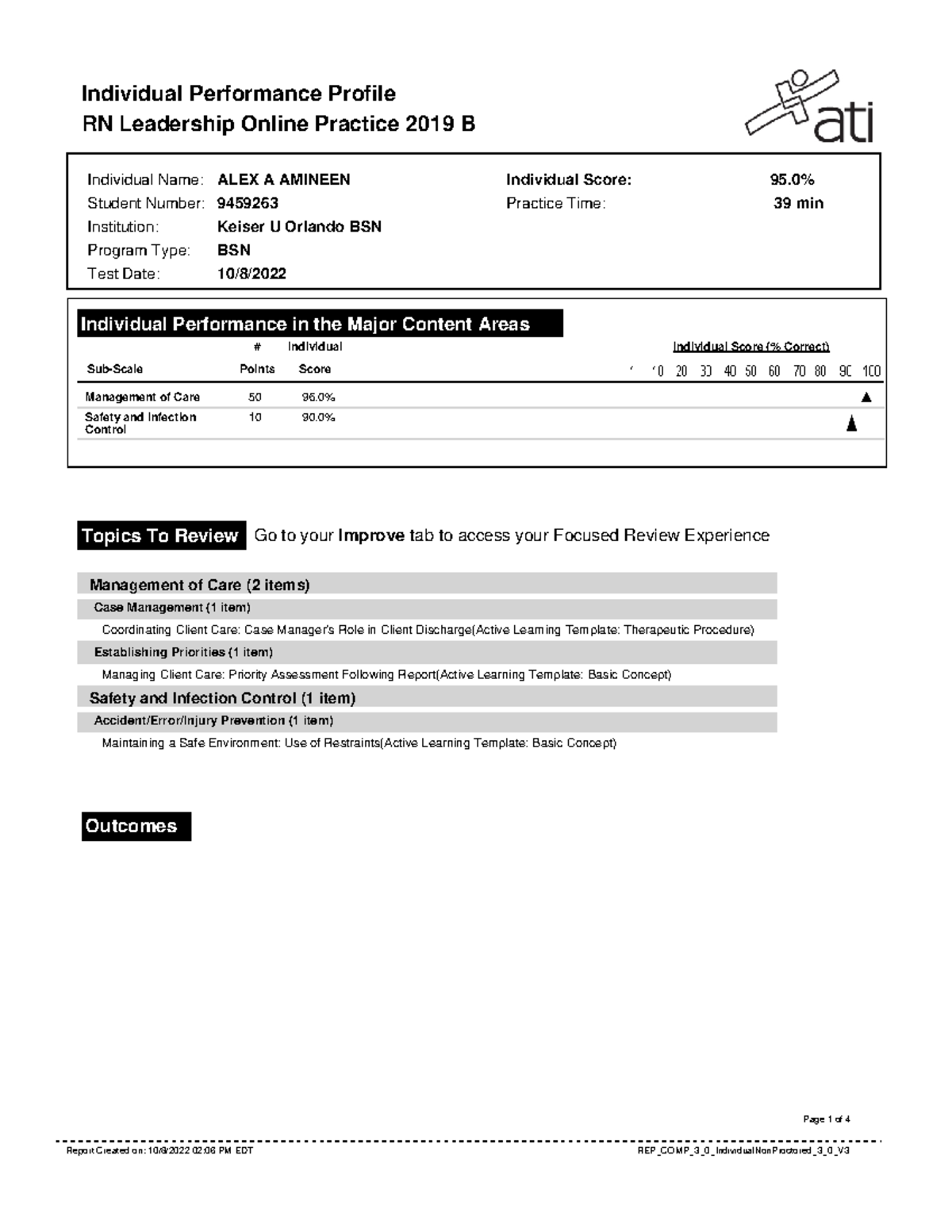 Report - Individual Performance Profile RN Leadership Online Practice ...