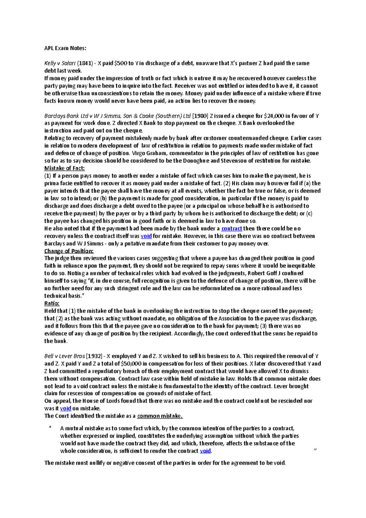 APL Exam Notes - Charles Rickett - APL Exam Notes: Kelly v Solari (1841 ...