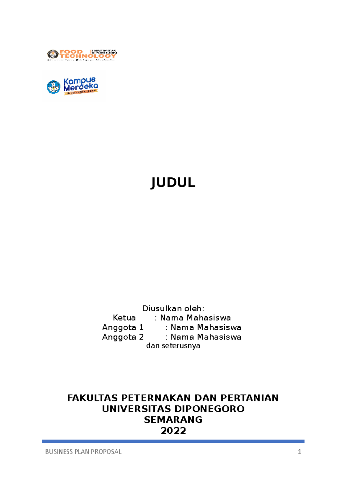 judul proposal business plan