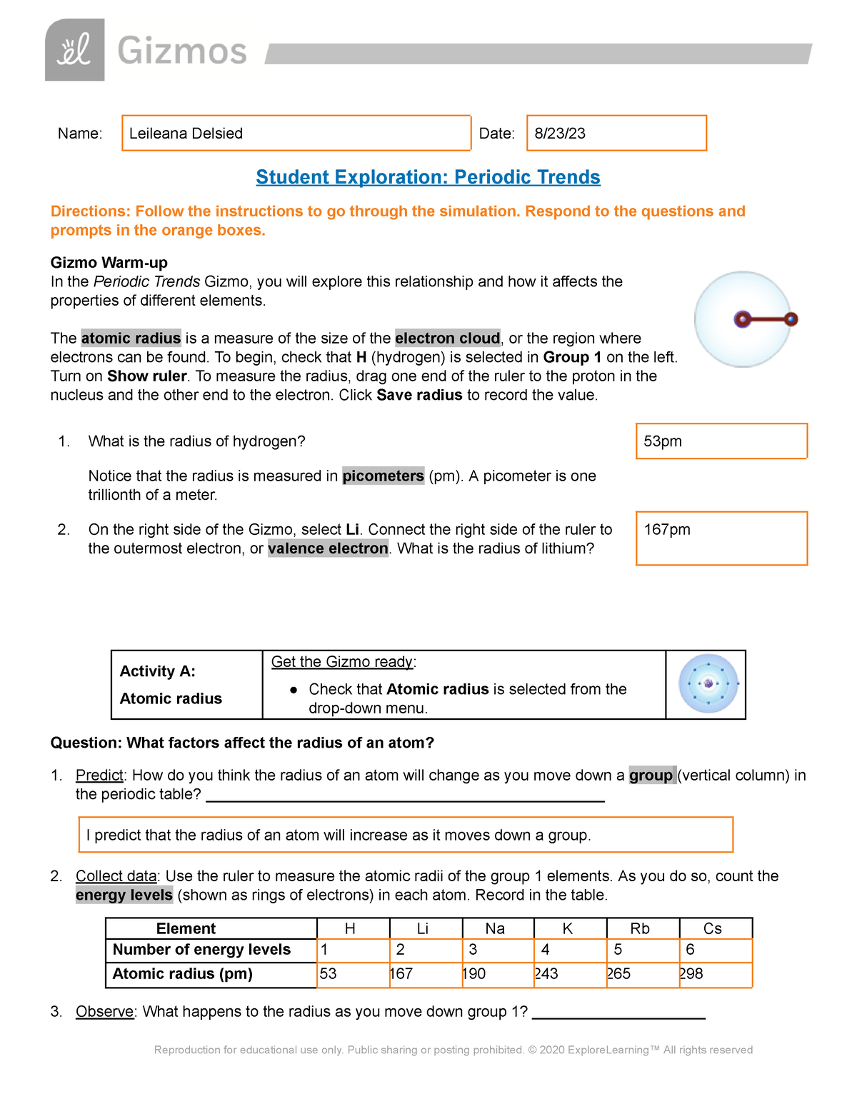 Periodic Trends - Name: Leileana Delsied Date: 8/23/ Student ...