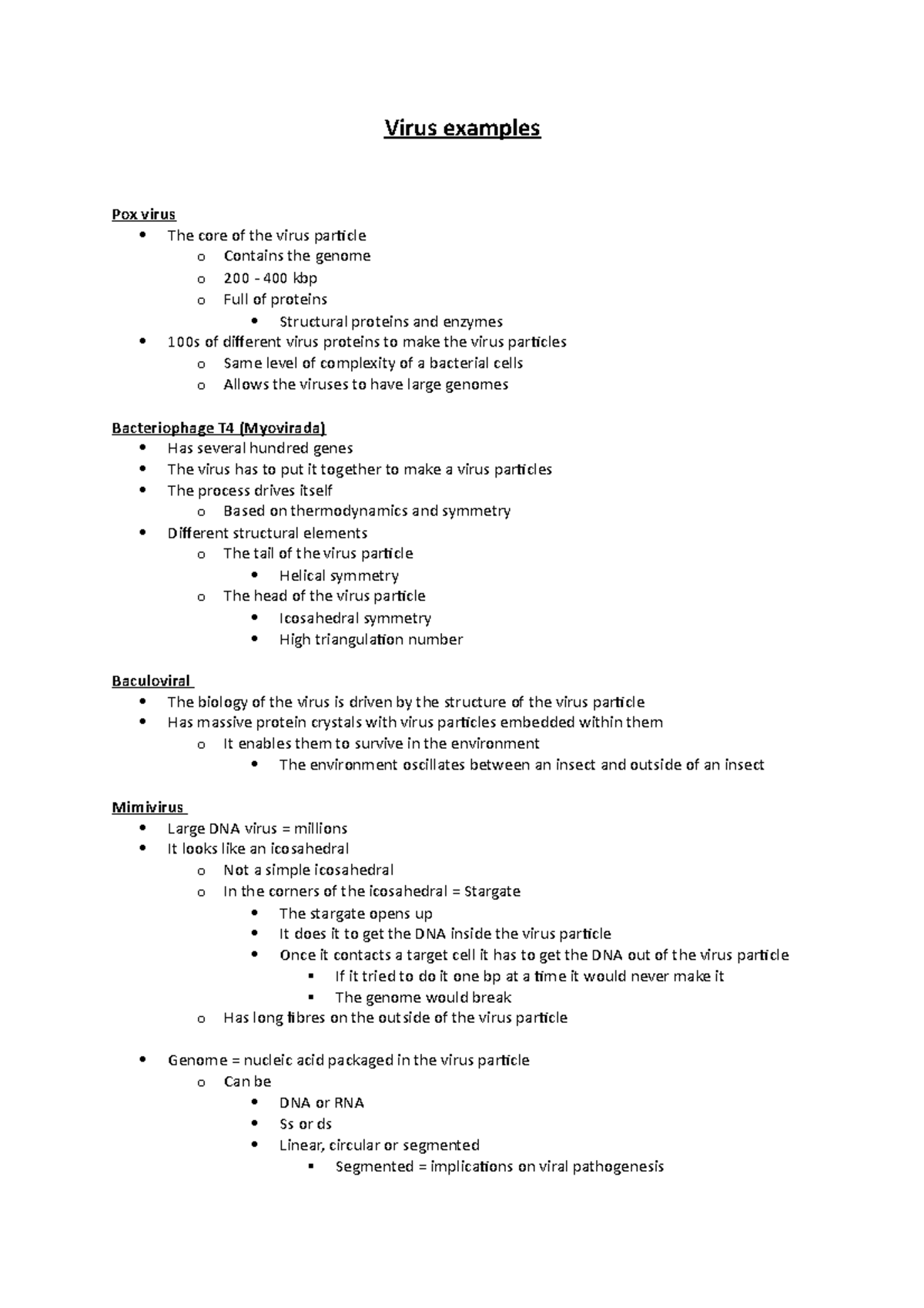 Viruses examples - Notes - Virus examples Pox virus The core of the ...