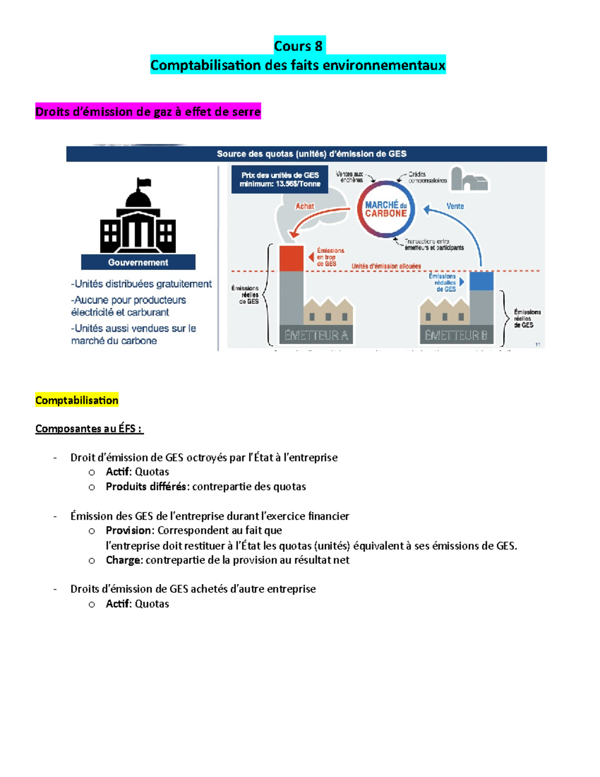 Cours 8 - Comptabilisation De Faits Environnementaux - Cours 8 ...