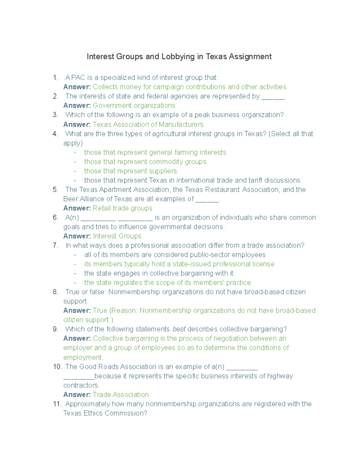 texas assignment chart