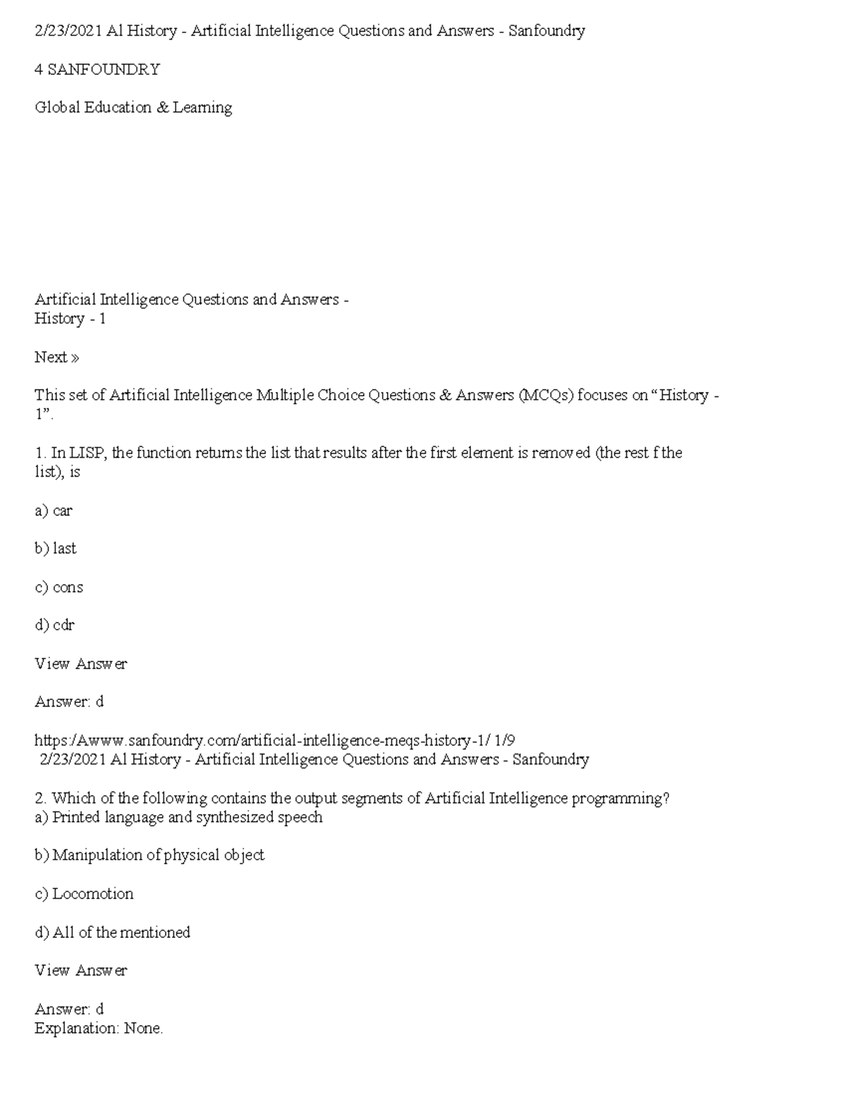 Soda PDFconvertedAI Questions and Answers 2/23/2021 Al History