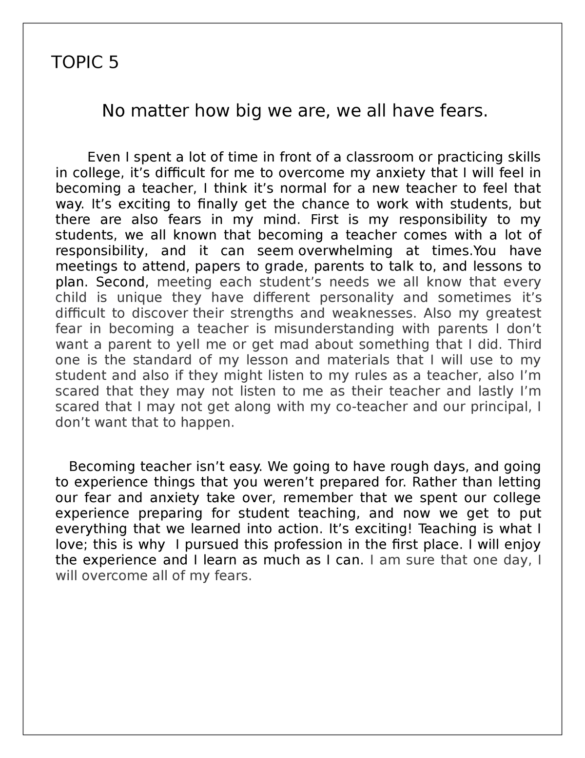 my fears essay