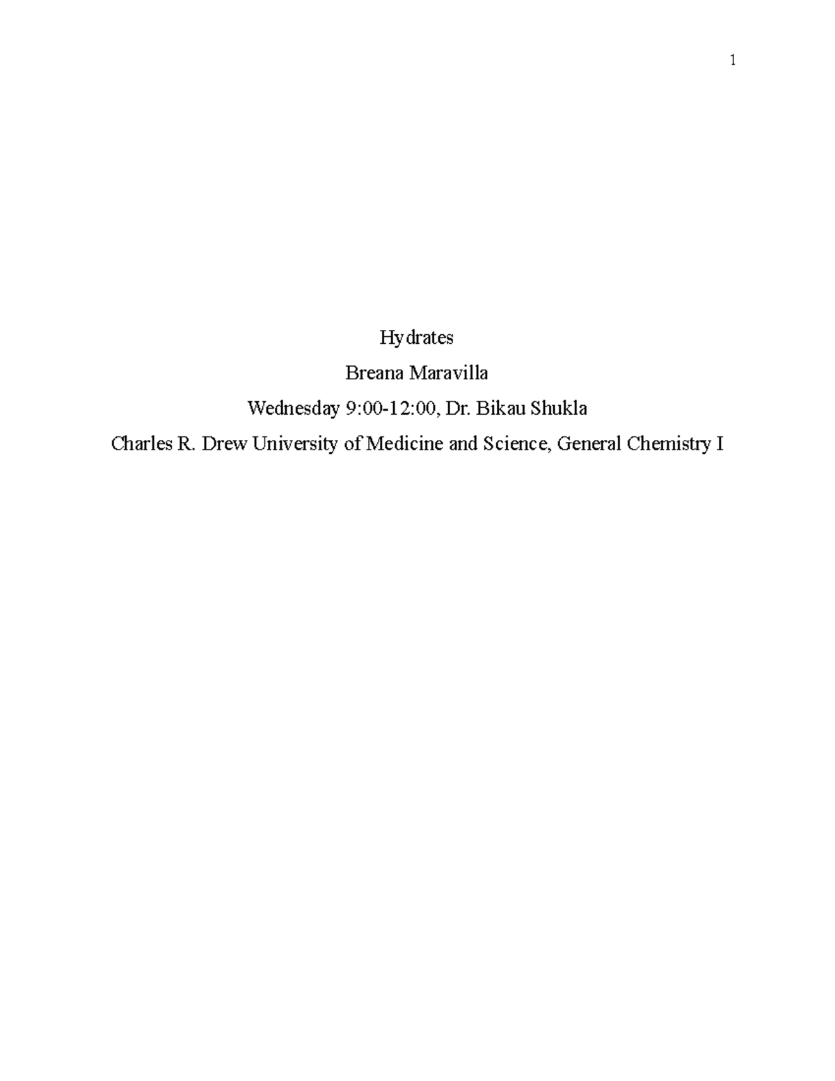 Hydrates Gen Chem Lab Report 3 Breana Maravilla Hydrates Breana