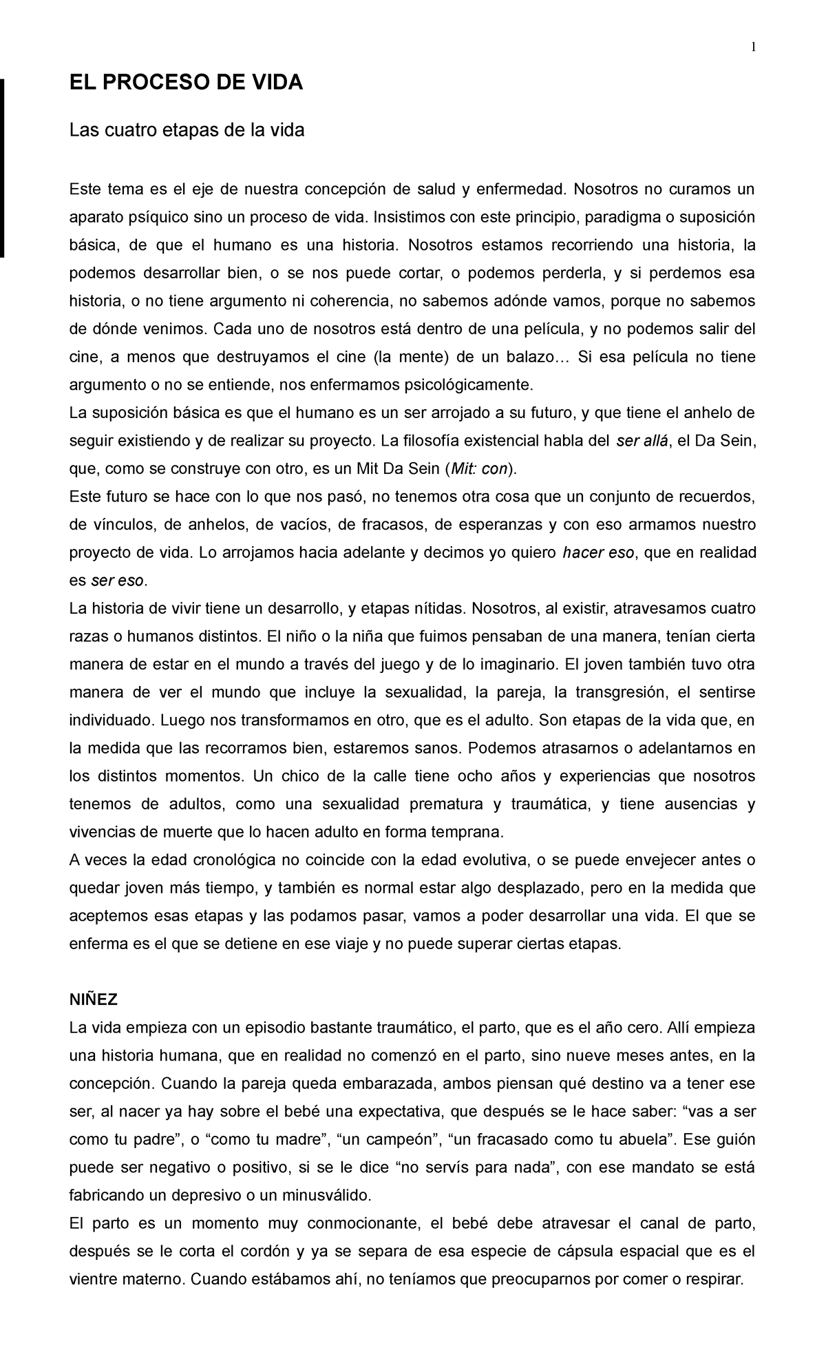 03 Proceso DE VIDA - EL PROCESO DE VIDA Las cuatro etapas de la vida ...