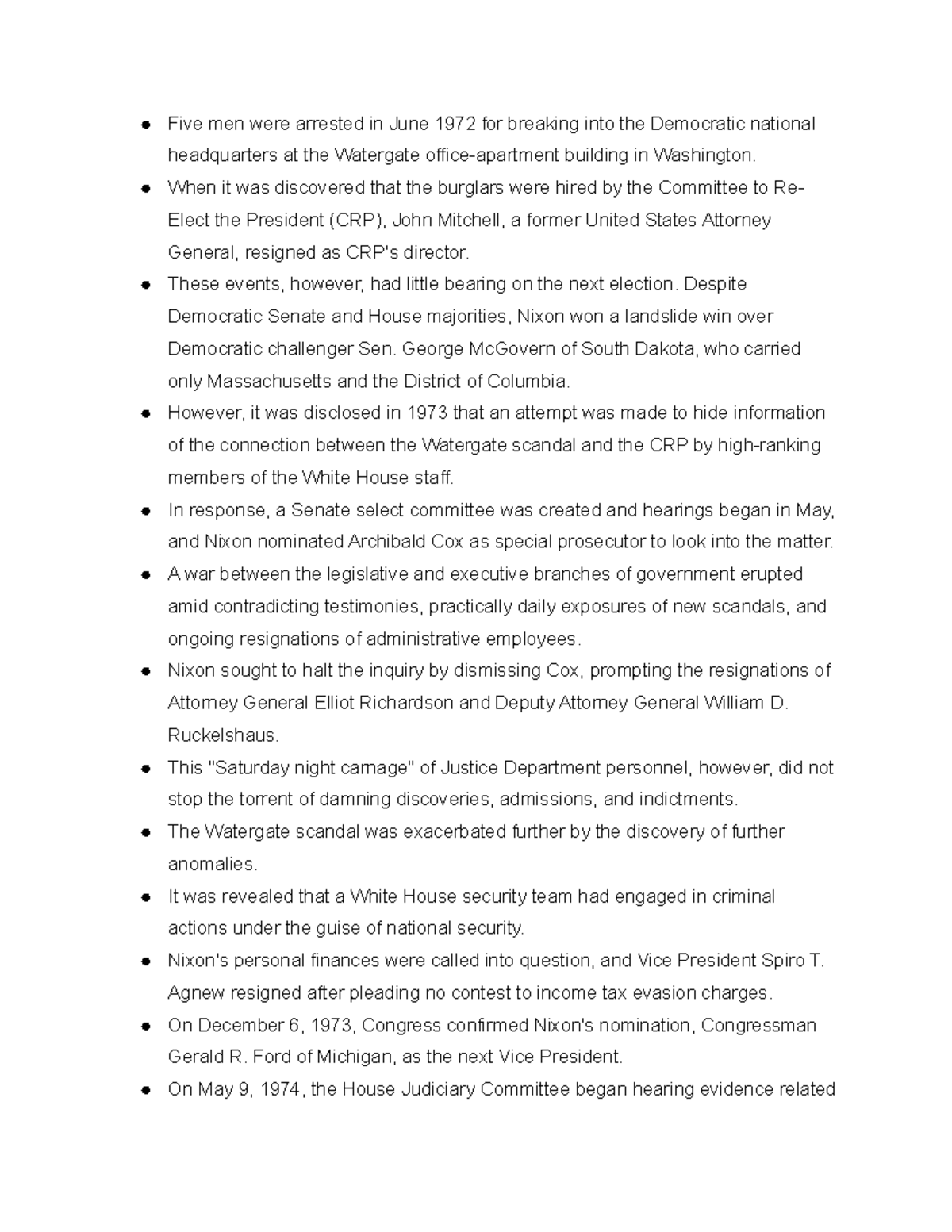 The Watergate Scandal lecture notes from class Five men were
