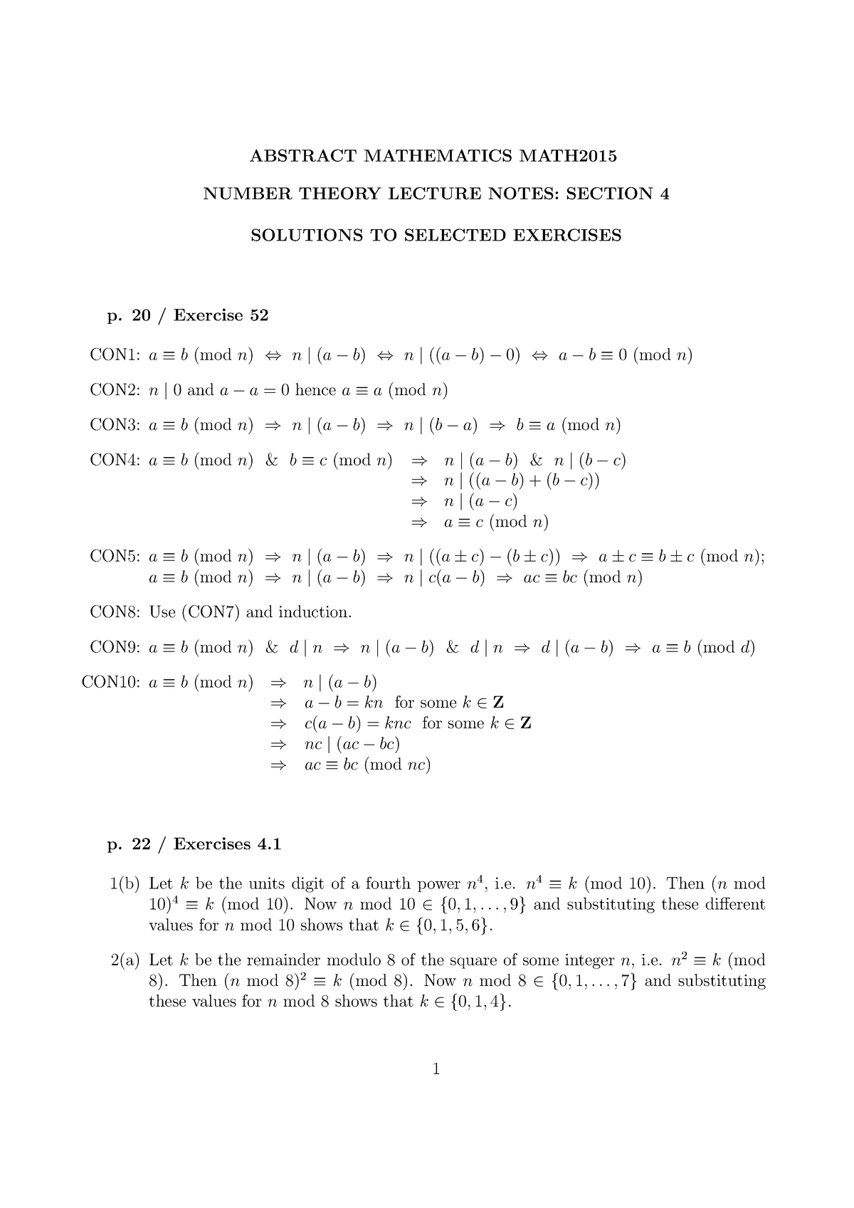 Solutions To Section 4 Abstract Mathematics Math Number Theory