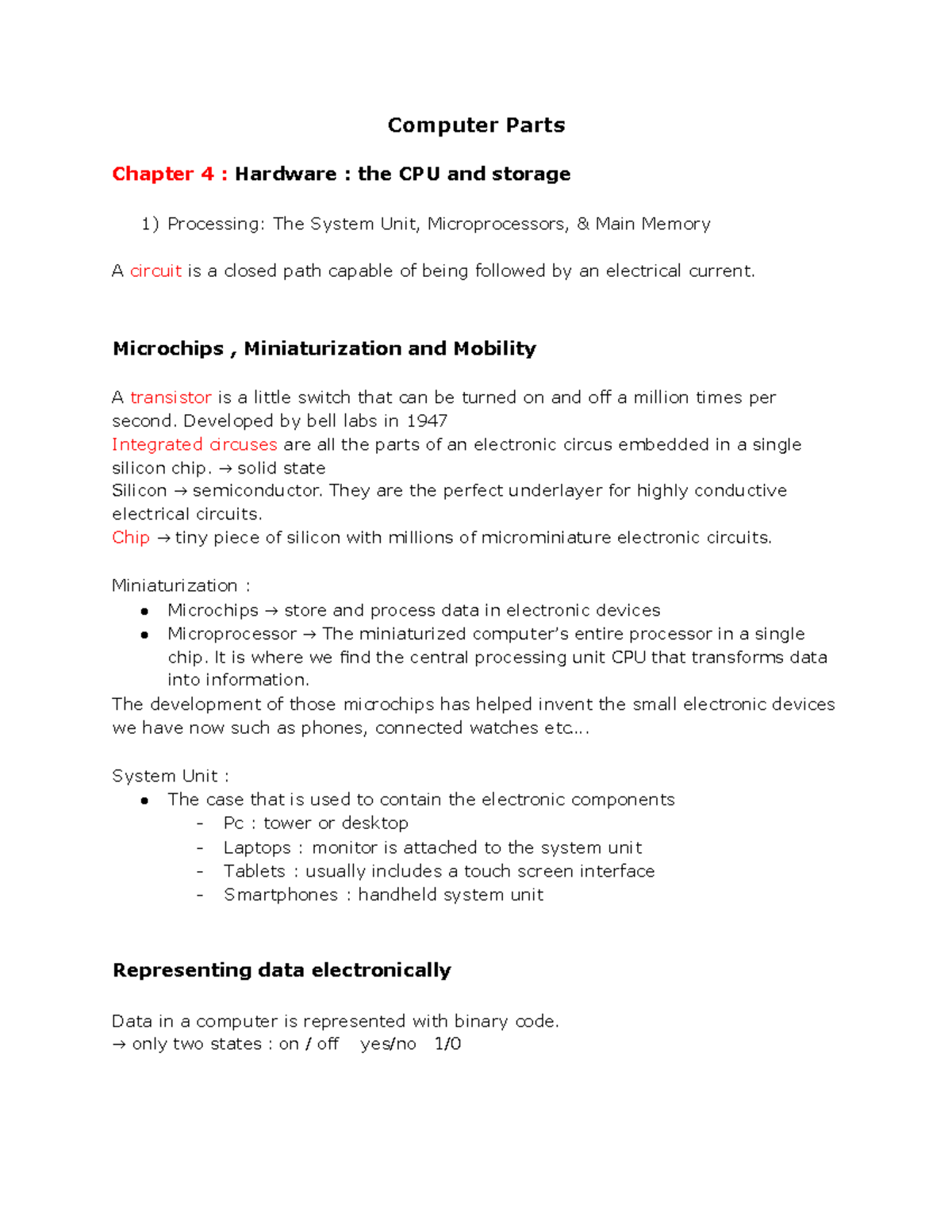 BTM 200 Unit 2 Computer Parts Chapter 4 Hardware the CPU and