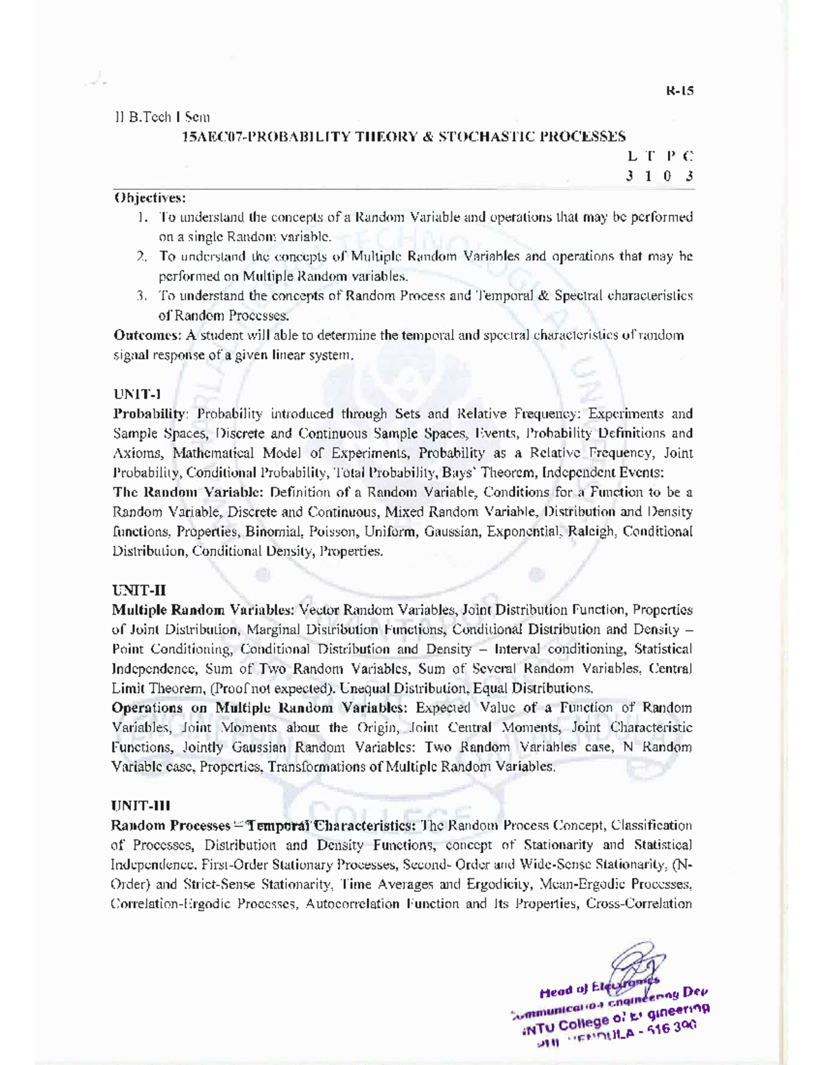 Probability Theory AND Stochastic Process - II B. Tech I Sem THEORY ...