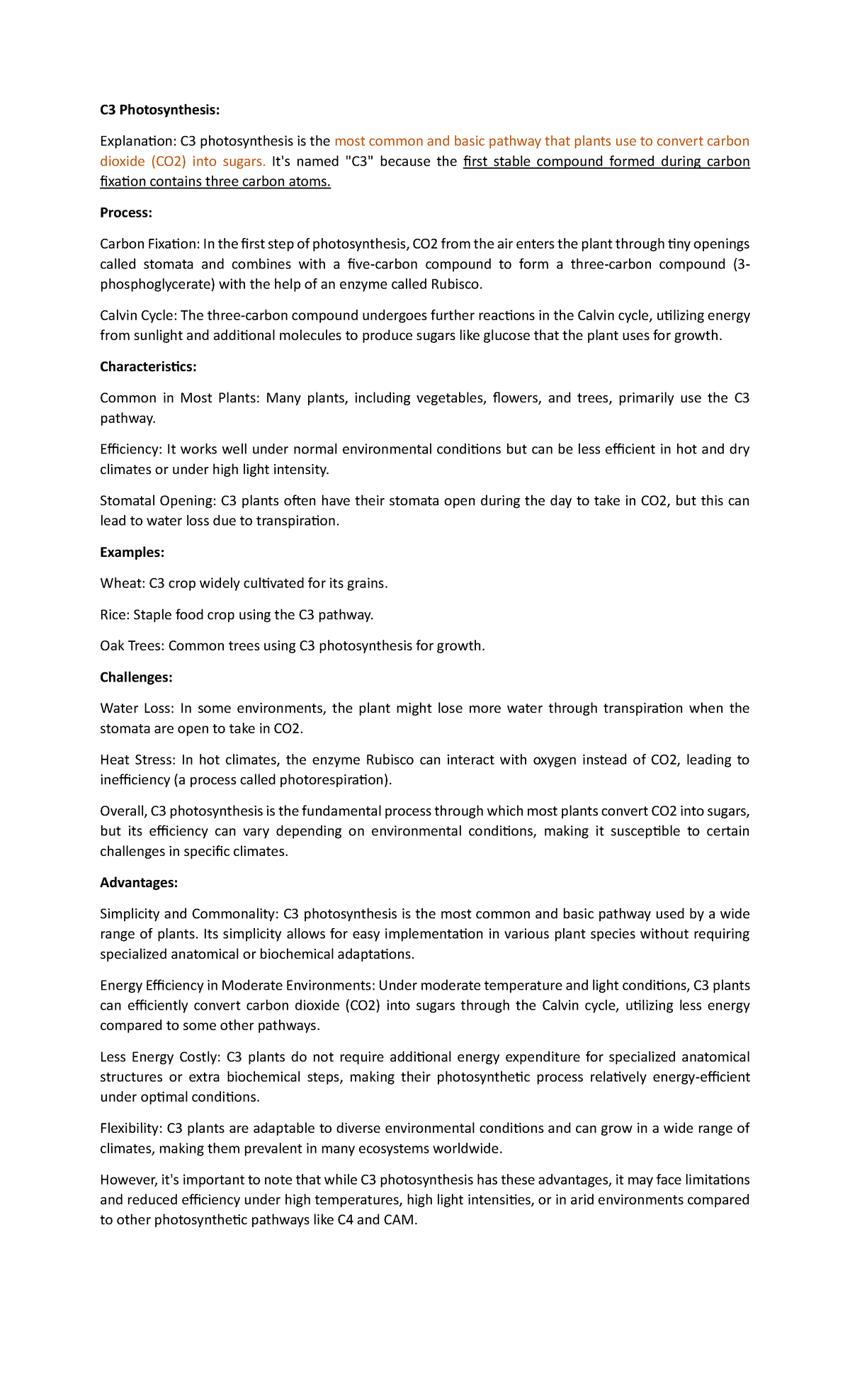 CHEMISTRY (bio) - C3 Photosynthesis: Explanation: C3 photosynthesis is ...