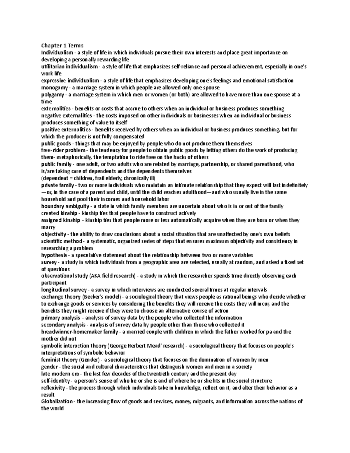 Chapter 1-5 Terms - Lecture notes 1-5 - Chapter 1 Terms Individualism ...
