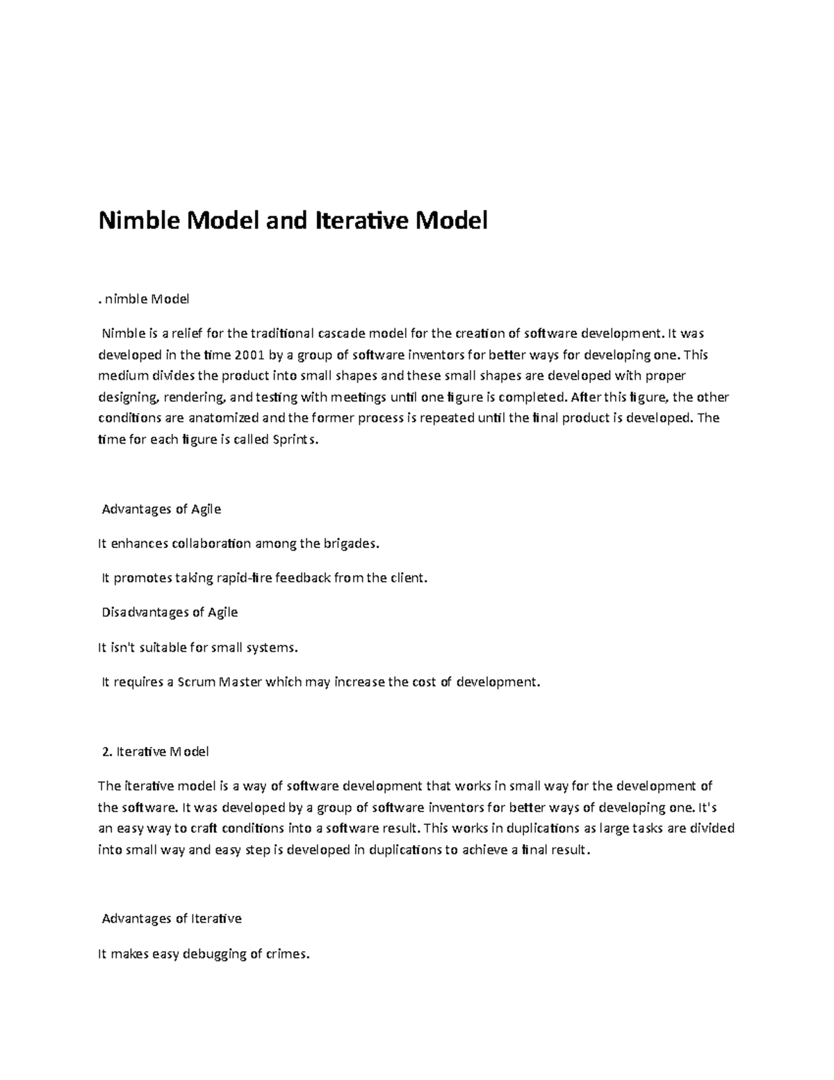 Nimble Model and Iterative Model - nimble Model Nimble is a relief for ...