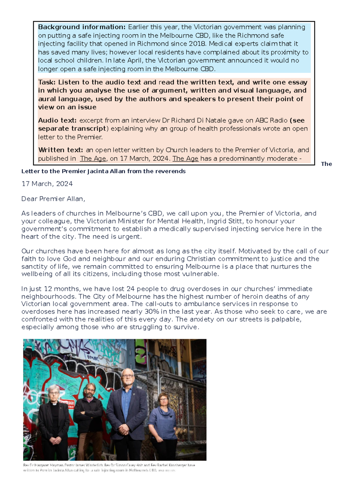 Practice SAC articles - The Letter to the Premier Jacinta Allan from ...